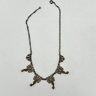 Vtg Antique Rhinestone Brass Link Necklace Art Nouveau Amber Color Czech Glass