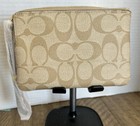 Nwt Coach Corner Zip Wristlet Signature Canvas leather Gold Khaki Saddle 58035