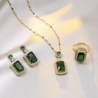 4pcs Rhinestone Jewelry Set Necklace Earrings Ring Bridal Wedding Gift Set