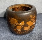 Antique Japanese Brazier Charcoal Hibachi - Chrysanthemum  Butterfly  Bird Inlay