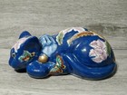 Antique Asian Chinese Porcelain  Cobalt Blue Lying Cat  Porcelain Figurine           