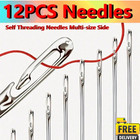 12pcs Self Threading Sewing Needles Stainless Steel Hand Stitching Darning