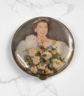 1953 Queen Elizabeth Ii Coronation Powder Compact   Vintage Brass Vanity Mirror