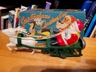 Nice Vintage 1950 s Tin And Celluloid Santa Claus On Sleigh With Reindeer W box