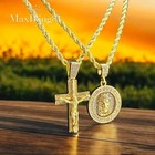 Jesus Crucifixion Cross Medal Cz Religious Pendant 24  Rope Chain 2 Necklace Set