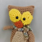 Handmade Crochet Owl 9  Plush Brown Cream Gall Colors With Scarf Stuffed Animal