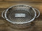 Vintage Oval Metal Woven Basket W  Handles Silver Aluminum Metal Made India Mcm