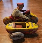 Vintage Marx Tin Litho Windup Police Motorcycle With Sidecar