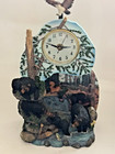 Herco Black Bear Clock Bears Climbing On Rocks  River Fish Scenic Pendulum