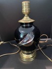 Rare Vintage Black Gold Vase Lamp With Clear Glass Swirl Art Deco Revival Design