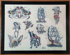 Lot Of 4 Earl Brown Traditional Vintage Style Tattoo Flash Sheets Usmc Sailor Us