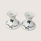 Vintage Lefton China Holly Berry Candlestick Holders Pair Christmas Decor