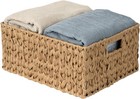 Large Woven Rattan Storage Basket W  Handle Organizing Waterproof Plastic Wicker