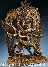 12 4  Old Tibet Copper Gilt Carving 3 Head 6 Arms Happy Buddha Wing Statue