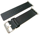 Genuine Leather Apple Watch Band Black 42mm 44mm 45mm Silver Buckle Strap