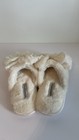 A  ropostale Women   s Ivory Faux Fur Slide Slippers Bow Accents Size 5 6