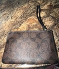 Coach Signature Brown black Zip Wristlet Wallet With Wrist Strap  Women