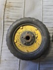  2  Original Solid Rubber Wheel Tire Yellow Rim Vintage 50s Truck Tractor Toy 