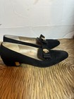 Vintage St John Women   s Chunky Heel Sz 5 5 Black Suede Gold Hardware Shoes Italy