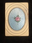 Vtg Powder Compact Blue Guilloche Enamel Cream gold Tone A Rose  Powder   Blush
