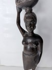 Vintage Hand Carved African Ebony Wood Woman Statue Carrying Water Pot Jug