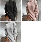 Women s Turtleneck Sweater Dress Long Sleeve Winter Warm Solid Apricot Size L