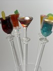 Vintage Set Of 6 Plastic   Acrylic Cocktail Bar Stirrers Swizzle Sticks W holder