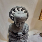 Antique   Vintage Chinese Tibetan Cast Iron Seated Buddha Sculpture  12  Tall