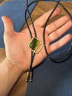 Vintage Western Brass Polished Ammolite Stone Bolo Tie W  Leather Cord