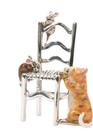 Saturno Silver And Enamel Cat And Mice On Chair-fully Hallmarked Sterling Silver