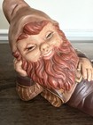 Ceramic Garden Gnomes Hand Painted Sitting Laying Down  2 Vintage Kitchy Art