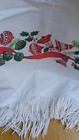 Vintage 1950   s 58    Round Christmas Red Ornament Cotton Tablecloth With Fringe