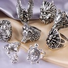 50pcs lots Vintage Punk Animal Metal Silver Plated Jewelry Rings For Men Women