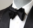 Men s Bow Tie 100 silk Charmeuse Black Self Tied Bow Tie Small Compact Butterfly