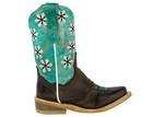 Kids Girls Leather Western Boots Teal Leather Flowers Snip Toe Size 10  11  13