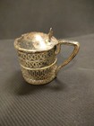 Vintage Silverplate Filigree Condiment Pot With Clear Glass Insert   Lid