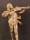  19th C Bronze French Statue Figurine Musician Sculpture Violin Man Art Nouveau 