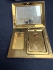 Vintage Richard Hudnut Gold Tone Powder Compact     Floral Vanity Makeup Compact