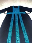 Traditional Palestinian Embroidered Dress Thobe Black Turquoise Size M-l