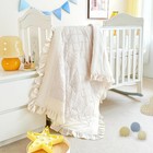 3pc Boho Crib Bedding Set For Girls  Mini Tufted Ruffle Fringe  Beige