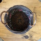 Vintage Round Woven Basket W  Braided Colored Accent Decor Rustic Cottagecore 7 