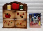 Vintage Wooden Sewing Notion 4 Drawer Wall Table Cabinet Rustic Painted  Used
