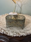 Vtg Ormolu Filigree Jewelry Casket Box Glass Lid Regency Hollywood Gold