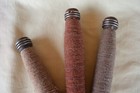3 Antique Vintage Textile Mill Wooden Spools Bobbins W Wool Browns   Rust