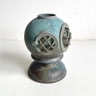 Vintage Brass Mini Diving Helmet Deep Sea Ocean Navy Decor Vase Candle Holder