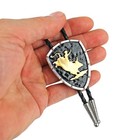 Cowboy Rodeo Bull Western Bolo Tie Silver   Gold Black Enamel 36 Inch Black Cord