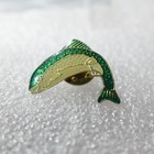 Trout Fish Pin Green Beige Yellow Dots Curved Enamel Fishing Brooch Lapel Hat