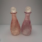 Set Of 2 Hammered Glass Decorative Bottles W  Stoppers 7    Perfume Pink Purple