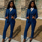 Navy Blue Pinstriped Women s Suits Formal Lady Office Work Wear Coat Pant Vest