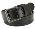 Men Genuine Leather 2 Hole Black Casual Belt With Heavy Silver Buckle